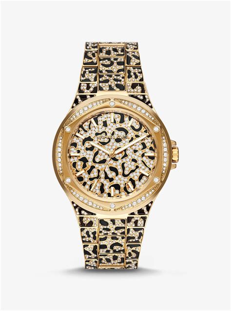 oversized lennox animal pavé gold-tone watch|lennox animal pave.